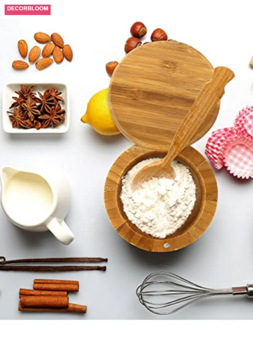 Premium Bamboo Salt and Pepper Bowls - Magnetic Swivel Lids Spice Containers